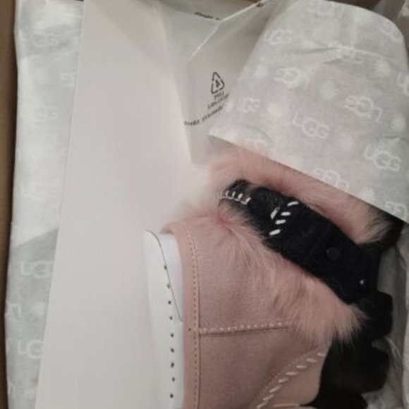 UGG Fluff Punk UGGPure & Lamb Fur Suede Ankle Boots sz 5 pink - Picture 4 of 5